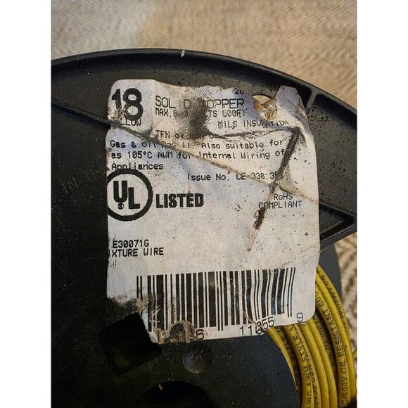 #18 AWG GAUGE TFN 600V SOLID Copper (CU) Yellow GRAY- 200 Ft - Picture 7 of 14